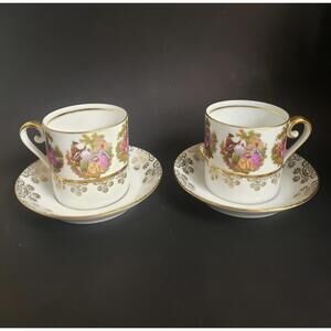 Bavaria Bayreuth W. Germany Gloria Porcelain Demitasse Cup & Saucer, Set of 2